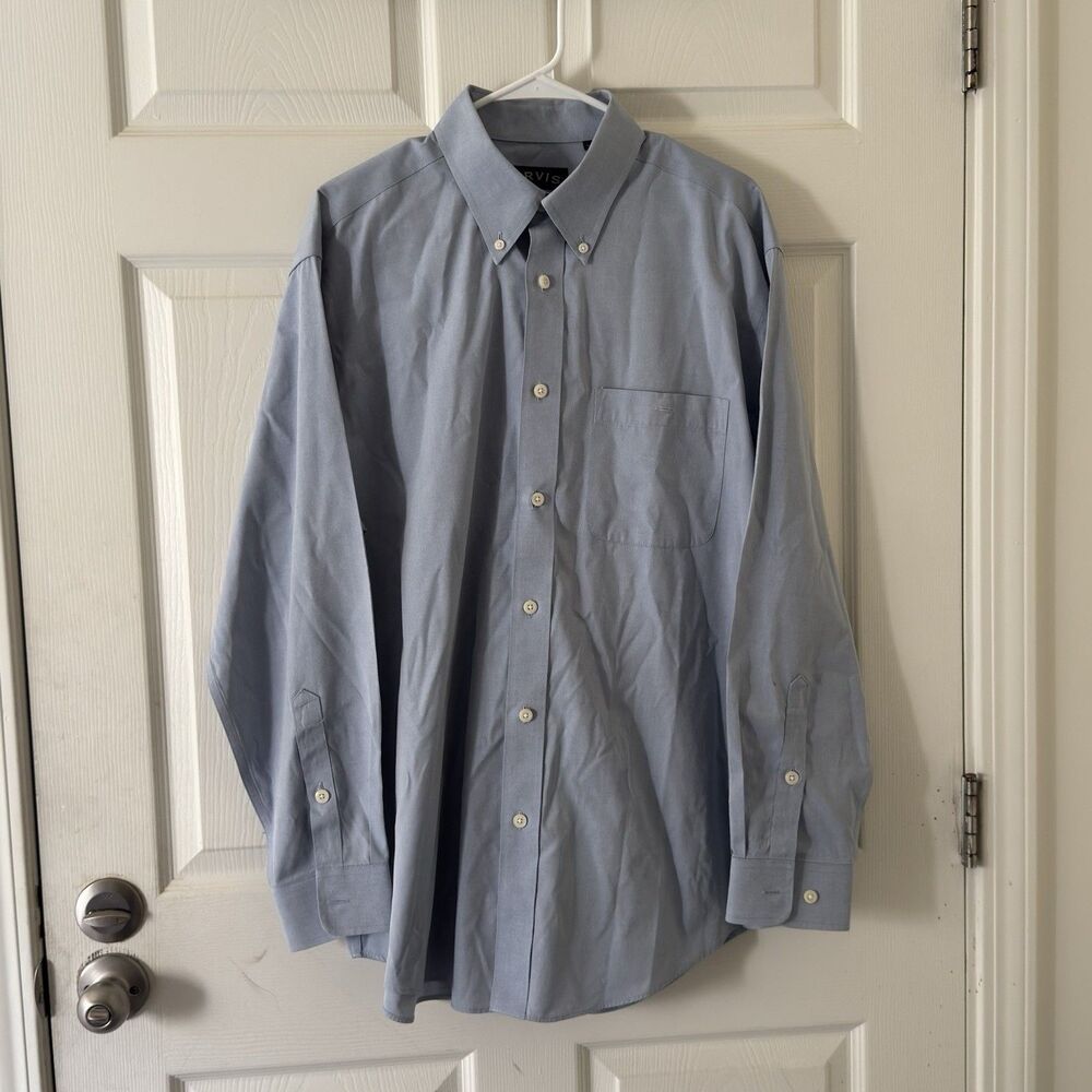 ORVIS Men’s Dress Casual Shirts Long Sleeve Button Up 100% Cotton Blue Large L